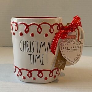 Rae Dunn Christmas Time Mug - Red and White Design